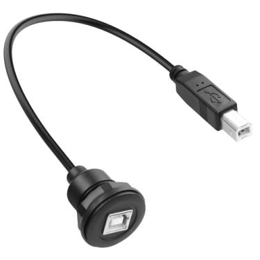 Imagem de QIANRENON Adaptador de cabo curto USB B para impressora de montagem fixa rosqueada USB tipo B 2.0 macho para fêmea conector de montagem de anteparo embutido 480 Mbps, para scanner de impressora, 30 cm
