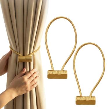 Imagem de Pacote com 2 laços de cortina magnéticos fortes e cinzentos para ambientes externos, elegantes, decorativos, amarradores modernos de corda para cortinas de janela para cortinas (amarelo)