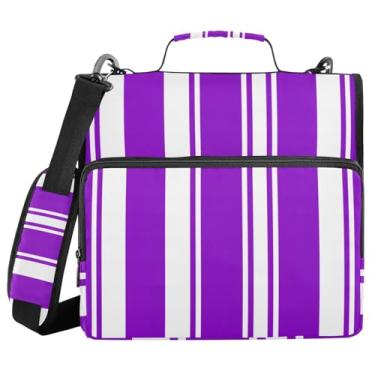 Imagem de STAYTOP Fichário escolar listrado roxo com alça de ombro, anéis de vedação de 3,8 cm, capacidade para 600 folhas, pasta de arquivos expansível, vários bolsos e organizador de armazenamento
