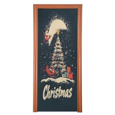 Imagem de Wassud Capa de porta de Natal decoração de banner 89 x 199 cm grande desenho animado Natal elástico capa de porta interna para varanda porta da frente