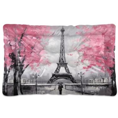 Imagem de Wassud Cama romântica lavável para cães pequenos da Torre Eiffel, tapetes para cães pequenos, almofada portátil macia para animais de estimação, cama antiderrapante para cães e gatos, almofada