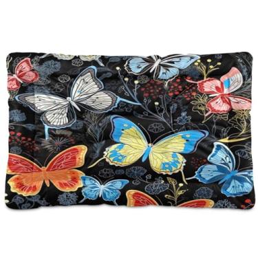 Imagem de Wassud Cama de cachorro com corações desenhados à mão, borboletas e flores, camas grandes para cães ao ar livre, tapete lavável para animais de estimação, cama de gato para dormir, viagens 91 x 61 cm