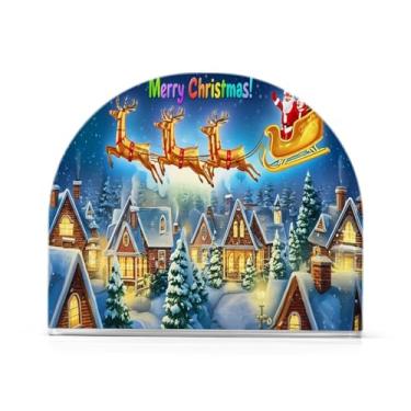 Imagem de Qilmy Papai Noel e alce na véspera de Natal porta-guardanapos de acrílico, porta-guardanapos para mesas cozinha restaurante decoração de casa, suporte decorativo moderno para jantar papel guardanapos
