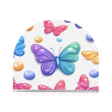 Imagem de xigua Porta-guardanapos de acrílico, porta-guardanapos de borboletas coloridas 3D para mesas cozinha restaurante decoração de casa, suporte decorativo moderno para guardanapos de coquetel de papel de