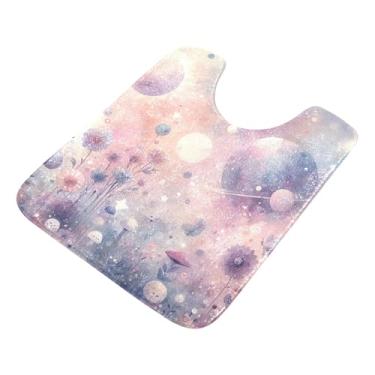 Imagem de Burbuja Tapete de banheiro Dreamy Planets, tapete de banho absorvente de pelúcia macio, base antiderrapante para piso de banheiro, oval em forma de U