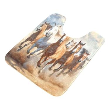 Imagem de Burbuja Tapete de banheiro Running Horses, tapete de banho absorvente de pelúcia macio, base antiderrapante para piso de banheiro, oval em forma de U
