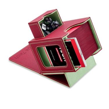Imagem de Mage Tech Card Deck Box for MTG Commander - Patented Design, Commander Display, Fits 100 Double-Sleeved Cards, 35pt Card Brick & Dice Tray - Red/Green
