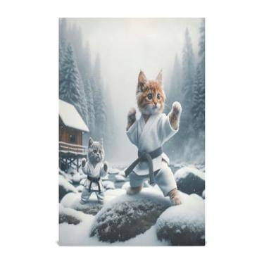 Imagem de Joisal Conjunto decorativo de toalhas de cozinha de gato de karatê branco de neve altamente absorvente pacote com 6 toalhas de lavar louça 71 x 45 cm toalha de mão