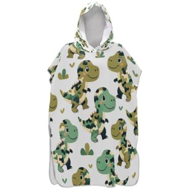 Imagem de Joisal Poncho de surf de secagem rápida para adultos trocador de roupa de praia com capuz toalha de banho fofa camuflagem verde dinossauros ponchos de praia para homens