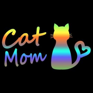 Imagem de 4 peças decalque de vinil à prova d'água Cat Mom Love, adesivo de presente divertido para amantes de animais de estimação para janelas de carros, para-choques, cadernos 13 x 6,6 cm (colorido)