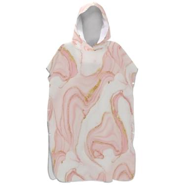 Imagem de Joisal Poncho de surfe trocador de roupão para banho de praia Adul toalhas com capuz absorvente rosa branco mármore redemoinhos dourados ponchos femininos com capuz