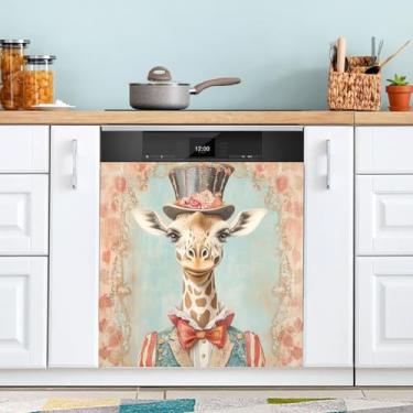 Imagem de Girafa Circus Lava-louças Capas Magnéticas Decorativas Reutilizáveis Ímã de Geladeira Adesivo de Geladeira 58 x 66 cm