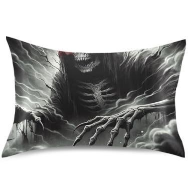 Imagem de Capas de almofada de cetim cinza de caveira de terror para o Dia das Bruxas Capas de almofada de resfriamento Estética Padrão Queen King Capas de travesseiro confortáveis, tamanho Queen, 76 cm x 50 cm