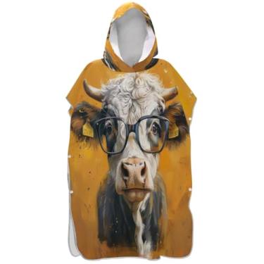 Imagem de Joisal Poncho de surfe para adultos trocador de roupa de praia com capuz toalha de banho masculina plus size poncho com capuz vintage highland vaca laranja