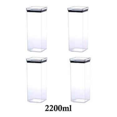 Imagem de 4 Potes Herméticos quadrado empilháveis 2200ml para armazenamento de alimentos