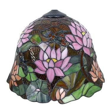 Imagem de Abajur Tiffany estilo libélula-lótus, feito à mão em vitral, 40 cm de largura, estilo vintage, para luminária de mesa ou de chão. Ideal para decoração de quarto, sala de estar e escritório.