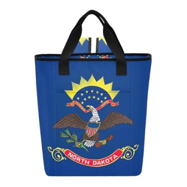 Imagem de Joitme Lancheira de praia isolada com bandeira nacional do estado de Dakota do Norte, 36 latas isoladas para adultos, 35 x 14 x 40 cm