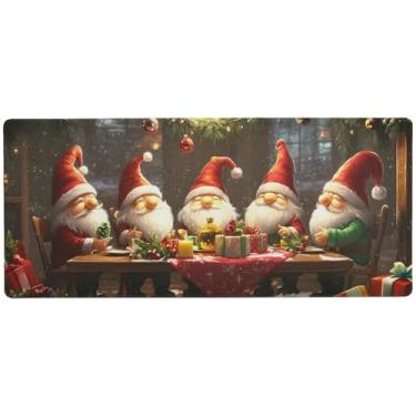 Imagem de Tapete de mesa vermelho de Natal com gnomos fofos para jogos e escritório, mouse pad grande para jogos, 90 x 40 cm, superfície lisa e antiderrapante