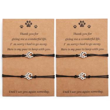 Imagem de 4pcs Pulseira Memorial Gato Cão Presente, Pulseira Memorial para Perda de Animal Lembrança Presentes Simpatia Pulseiras de Amizade com Pegada para Amantes Gato & Cão (Preto)