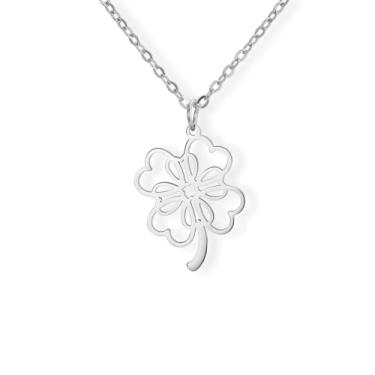 Imagem de Amaxer Colar com pingente de trevo de quatro folhas ajustável de aço inoxidável para mulheres irlandês Dia de São Patrício Trevo Coração Joia, Medium, Aço inoxidável, Sem Pedra Preciosa