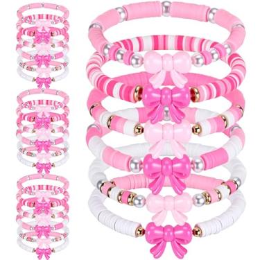 Imagem de Landical 24 pulseiras de laço de amizade em massa boho, presentes de festa, pulseiras elásticas com contas para artigos de festa hippie retrô, 18 cm (7.09 inches), polímero de argila, plástico