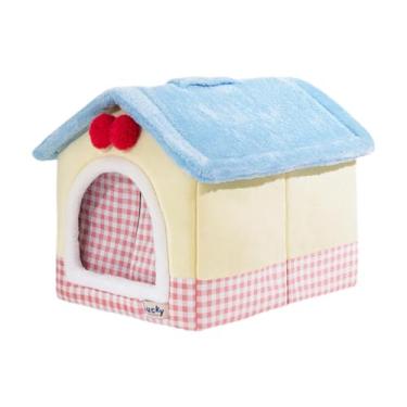 Imagem de KiBcsLic Cama semi-fechada para animais de estimação, casinha de pelúcia macia com fundo antiderrapante, tenda/caverna para gatos, para gatinhos, L