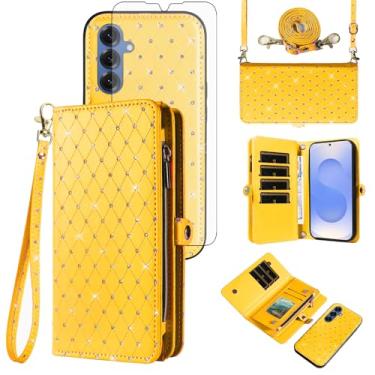 Imagem de Capa de celular para Samsung Galaxy S25 Plus S25+ 5G carteira com zíper capa celular com protetor de tela alça transversal alça flip glitter compartimento para cartão S25Plus 25S + S 25 25+ SM-S936U