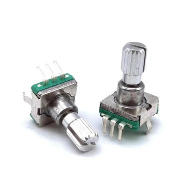 Imagem de SFKGXELS 5 peças EC11 Potenciômetro de volume rotativo de 360° com interruptor de botão codificador 5 pinos 30 posições 15 pulso 15 mm eixo ameixa