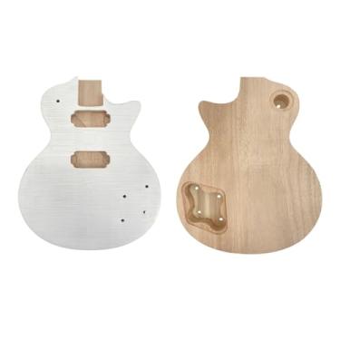 Imagem de YoungMonic Corpo de guitarra elétrica com topo de bordo de mogno inacabado, captador HH e furos de ponte pré-perfurados para substituição de projeto de guitarra DIY (sem encadernação)