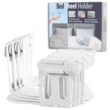 Imagem de AWZHII Clipes de suporte de lençol de cama, design de urso de plástico branco, pacote com 8 prendedores de lençol com fixadores antiderrapantes, fácil instalação para canto do colchão