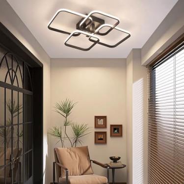 Imagem de Luminária de teto LED moderna para sala de estar, lustre quadrado de acrílico preto com 8 lâmpadas LED, 100 W, ideal para sala de jantar, quarto e corredor (preto, 4 lâmpadas)