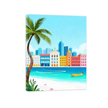 Imagem de Pôster paisagem - Edifícios à beira-mar - Impressões em Tela - Imagem Moderna Natureza para Sala de Estar Decoração 50x65cm Tela Embrulhada