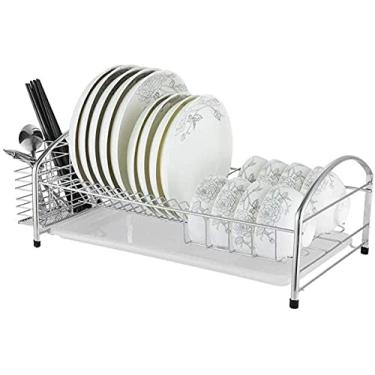 Imagem de Escorredor de pratos de aço inoxidável para cozinha, escorredor de pratos para pia polido e bonito organizador de balcão