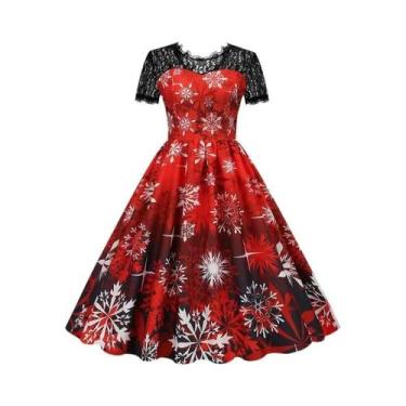 Imagem de Vestido De Festa Vintage De Natal plus Size Com Renda, Manga Curta, El