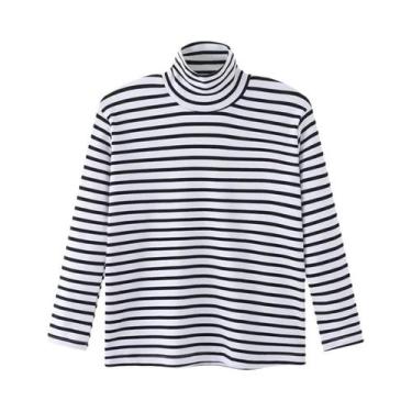 Imagem de Camiseta De Manga Longa Com Gola Alta Listrada Para Crianças, Top Casu