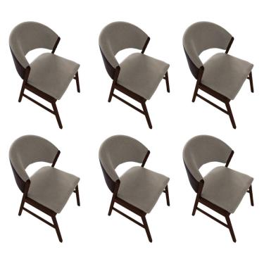 Imagem de Kit 6 Cadeiras De Jantar Madeira Maciça Débora Em Facto Ocre Bege Linho Castanho