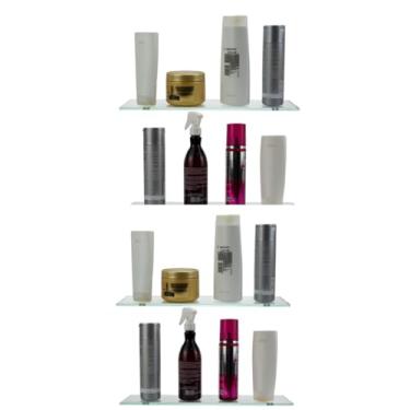 Imagem de Kit 4 Prateleiras de Vidro 35x10 cm – Porta Shampoo para Banheiro, Lavanderia e Cozinha – Organização e Estilo