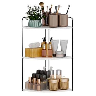 Imagem de Forest Angle Organizador de balcão de banheiro, organizador de bancada, organizador de penteadeira, armazenamento de banheiro, suporte de pia de banheiro, prateleira de balcão, balcão de canto