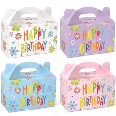 Imagem de Capoda 24 caixas de lembrancinhas de festa de feliz aniversário, caixas de presente de flores coloridas, caixa de presente de papel para lanches e doces com alça para embrulho de presente para