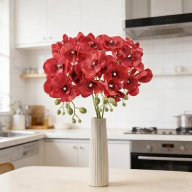 Imagem de HCTCPALS Orquídea branca de 102 cm, flores artificiais, 5 peças, orquídeas falsas, hastes longas, ramos de Phalaenopsis, orquídeas de seda de toque real para vaso para chá de panela, decoração de