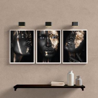 Imagem de Kit 3 Quadros Sala Mulher Black Gold 33x24cm - Madeira Preta