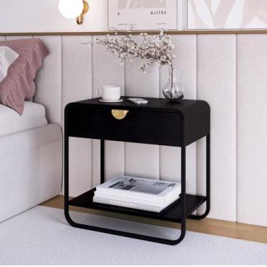 Imagem de Mesa de Cabeceira 60cm 1 Gaveta Orgânica Pé Metal Luna Artesano, Nero/