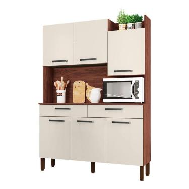 Imagem de Armário De Cozinha Compacta 6 Portas E 2 Gavetas 132cm Silver Nogueira-off White - Pallazio