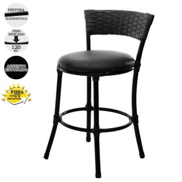 Imagem de 4 Banquetas Forts Baixa Fibra Sintética Ferro Assento Estofado Preto