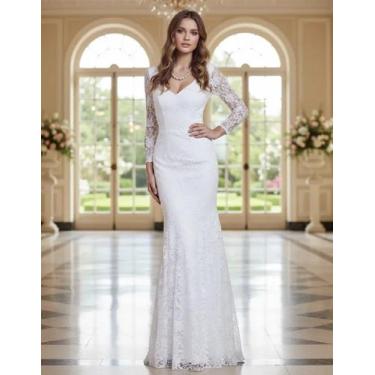 Imagem de Vestido Casamento 68 Longo Renda Civil Noiva Festa - Bella Fest, Branc