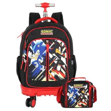 Imagem de Kit Escolar Sonic Gam Mochila Rodinha + Lancheira Térmica Pt - Luxcel