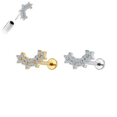 Imagem de Piercing Flores Brilhantes Sem Rosca Aço Cirúrgico Ouro PVD CorDourado