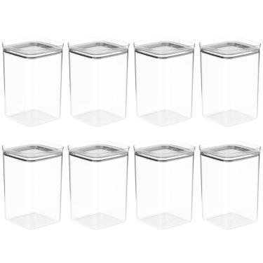 Imagem de Kit 8 Potes Herméticos 3,5L Porta Mantimentos Ou Block Plástico Natural Quadrado