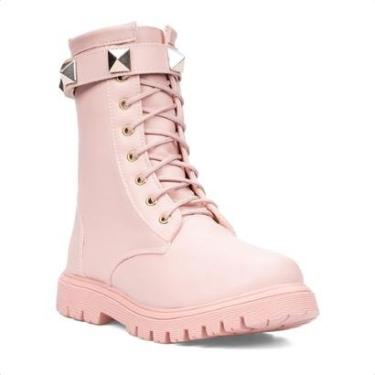 Imagem de Bota coturno Infantil Menina Tratorado Cano Alto Spike Moda-Feminino