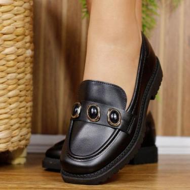 Imagem de Mocassim Moleca Sapato Feminino Vintage Tratorado 5823.105 Cor:PretoTa
